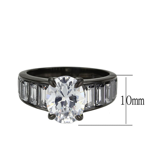 TK3778 - IP Black (Ion Plating) Stainless Steel Ring with AAA Grade CZ in Clear-1