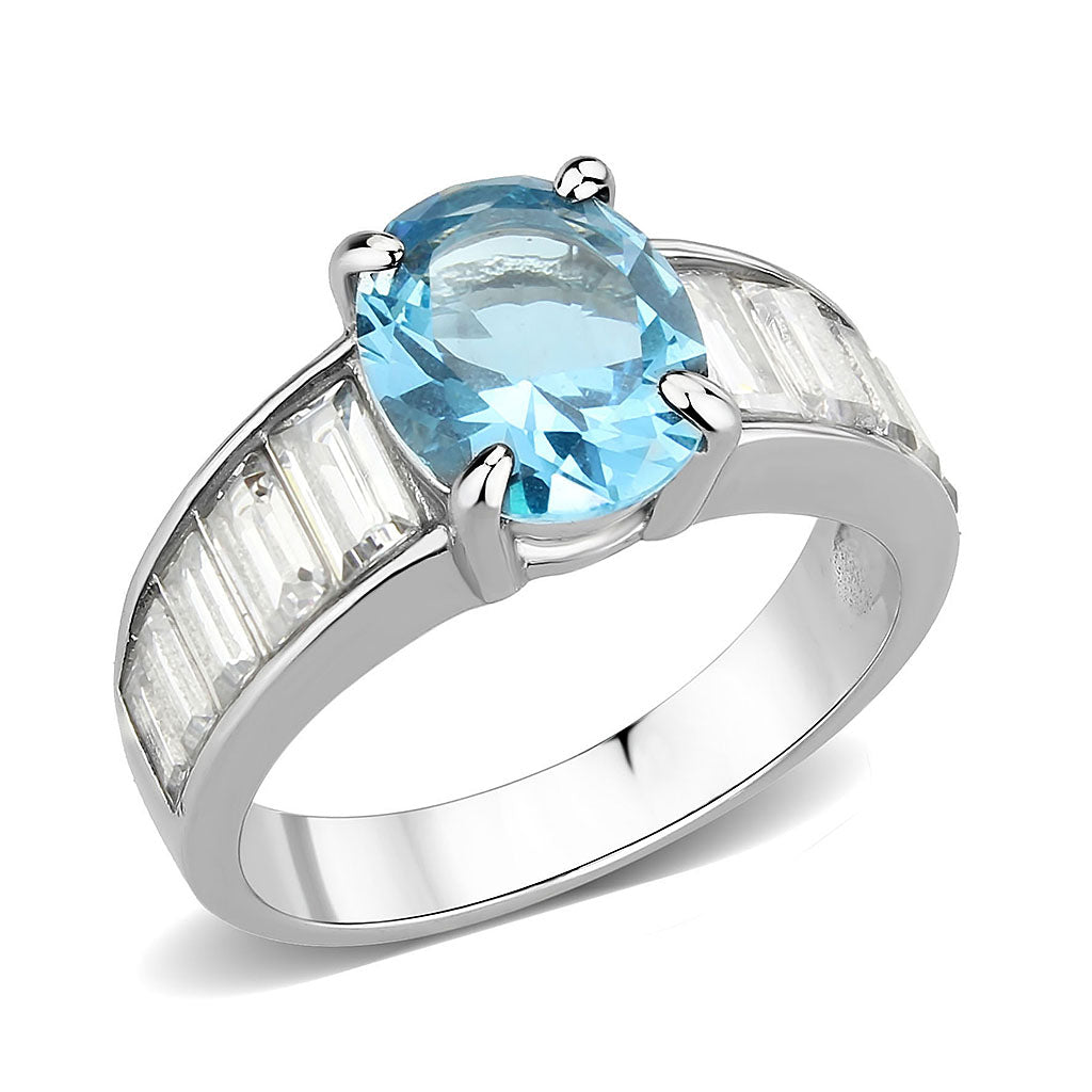 TK3779 - High polished (no plating) Stainless Steel Ring with Synthetic in SeaBlue-0