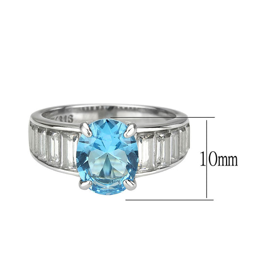 TK3779 - High polished (no plating) Stainless Steel Ring with Synthetic in SeaBlue-1