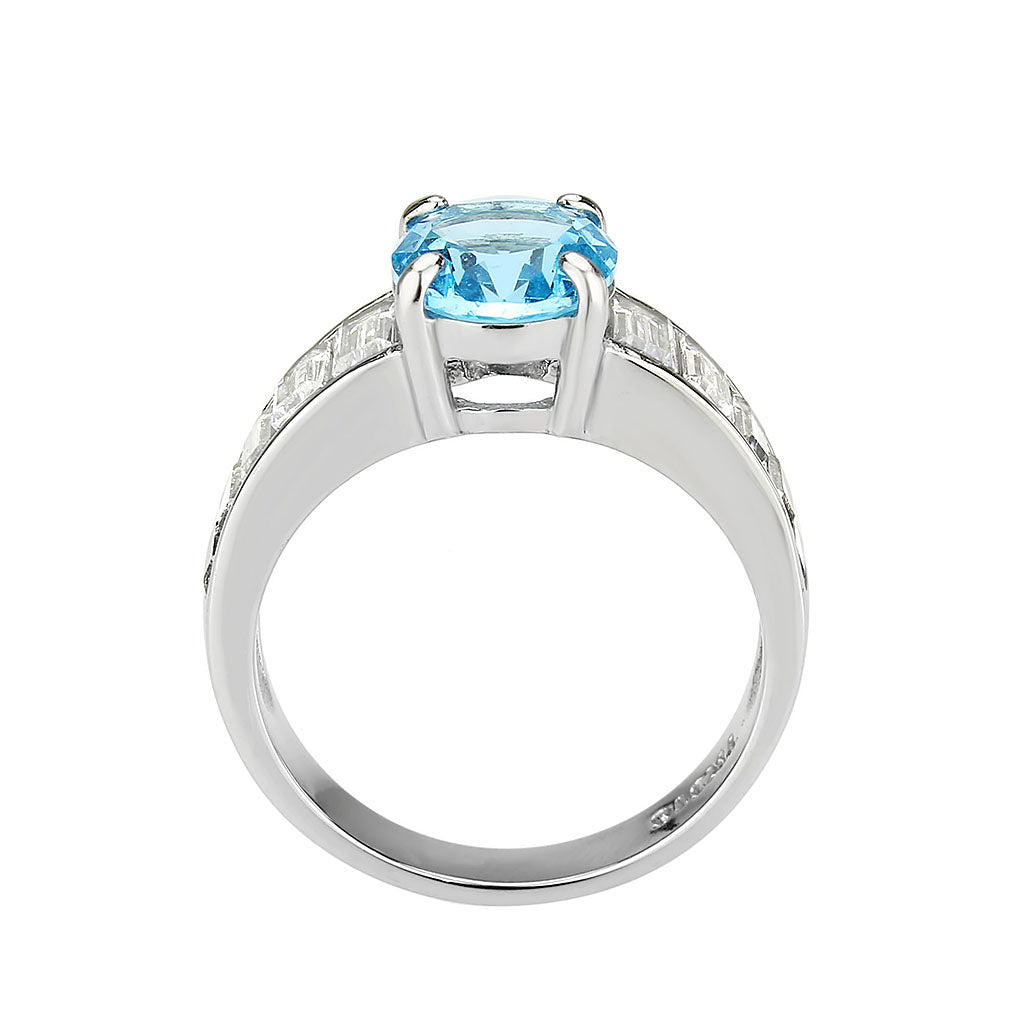 TK3779 - High polished (no plating) Stainless Steel Ring with Synthetic in SeaBlue-2