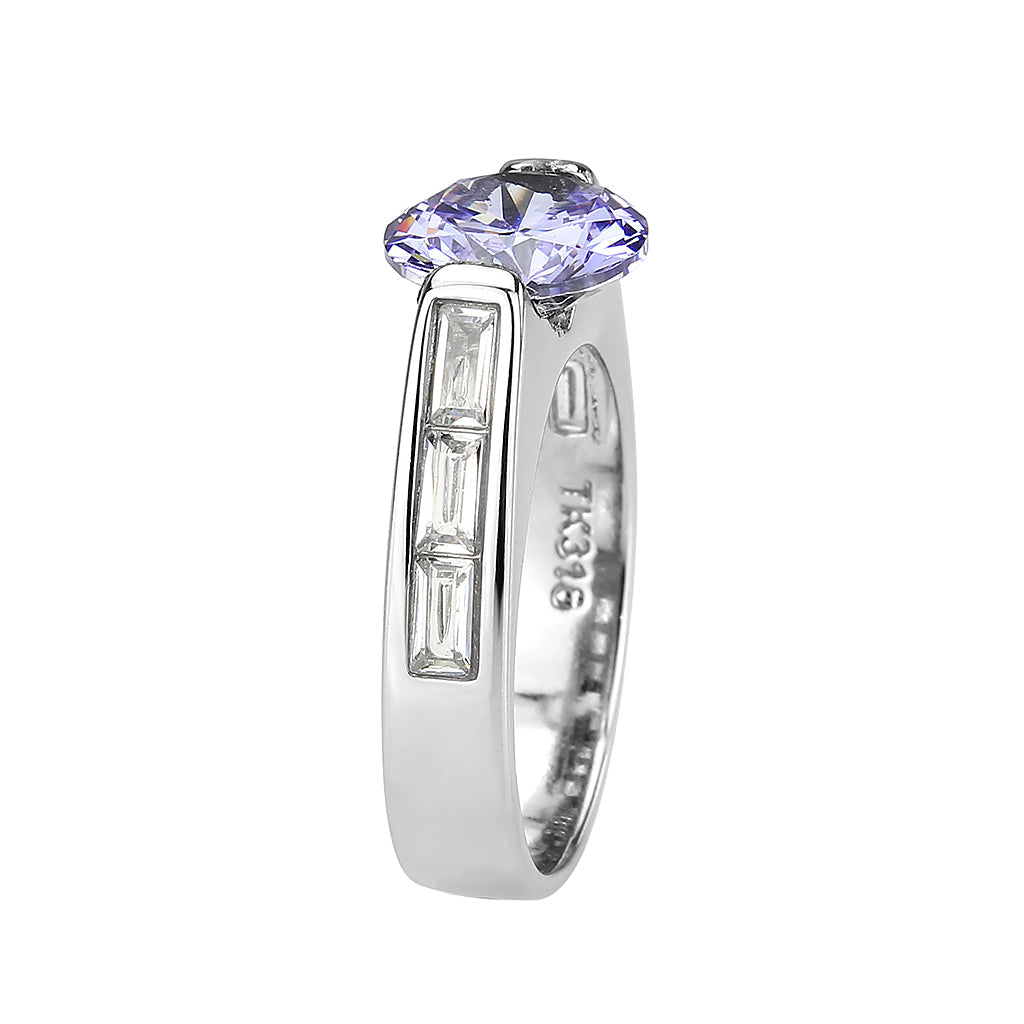 TK3780 - High polished (no plating) Stainless Steel Ring with AAA Grade CZ in LightAmethyst-3