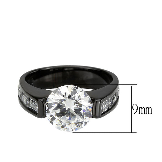 TK3781 - IP Black (Ion Plating) Stainless Steel Ring with AAA Grade CZ in Clear-1
