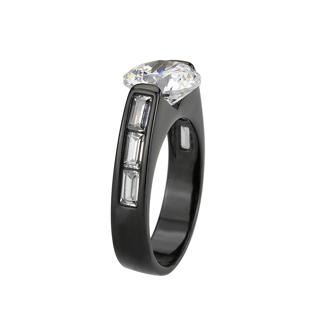 TK3781 - IP Black (Ion Plating) Stainless Steel Ring with AAA Grade CZ in Clear-3