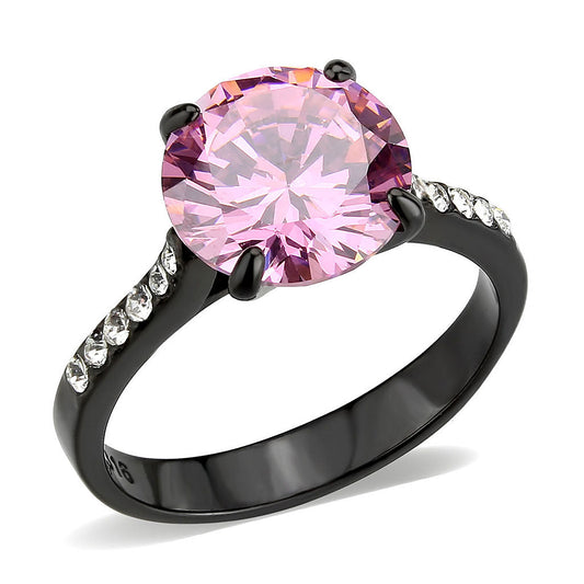 TK3782 - IP Black (Ion Plating) Stainless Steel Ring with AAA Grade CZ in Rose-0