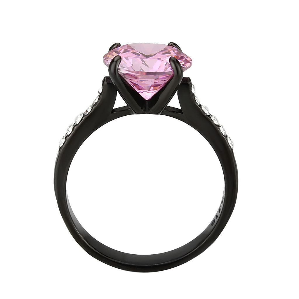 TK3782 - IP Black (Ion Plating) Stainless Steel Ring with AAA Grade CZ in Rose-2