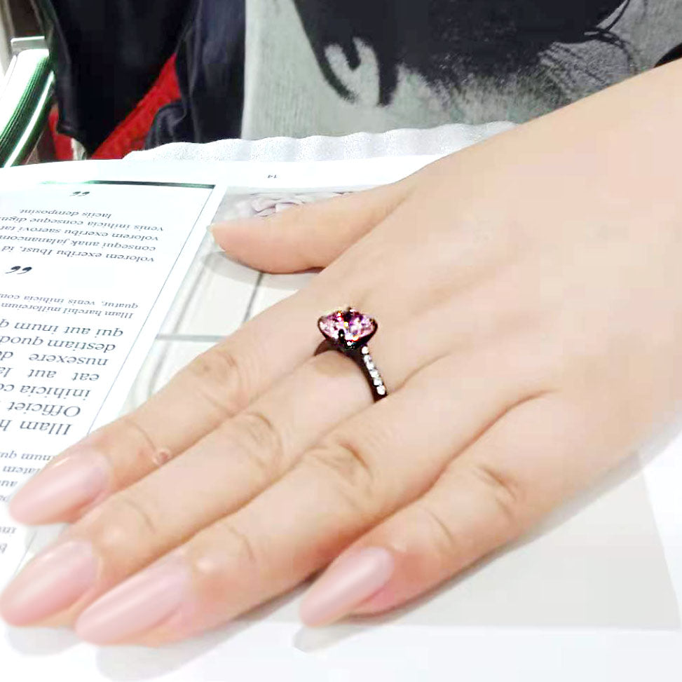TK3782 - IP Black (Ion Plating) Stainless Steel Ring with AAA Grade CZ in Rose-4
