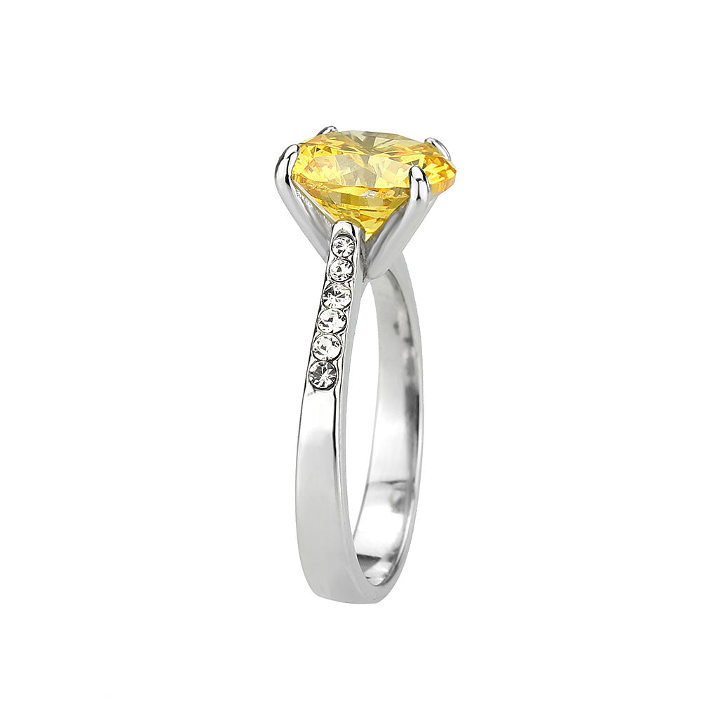 TK3783 - High polished (no plating) Stainless Steel Ring with AAA Grade CZ in Topaz-3