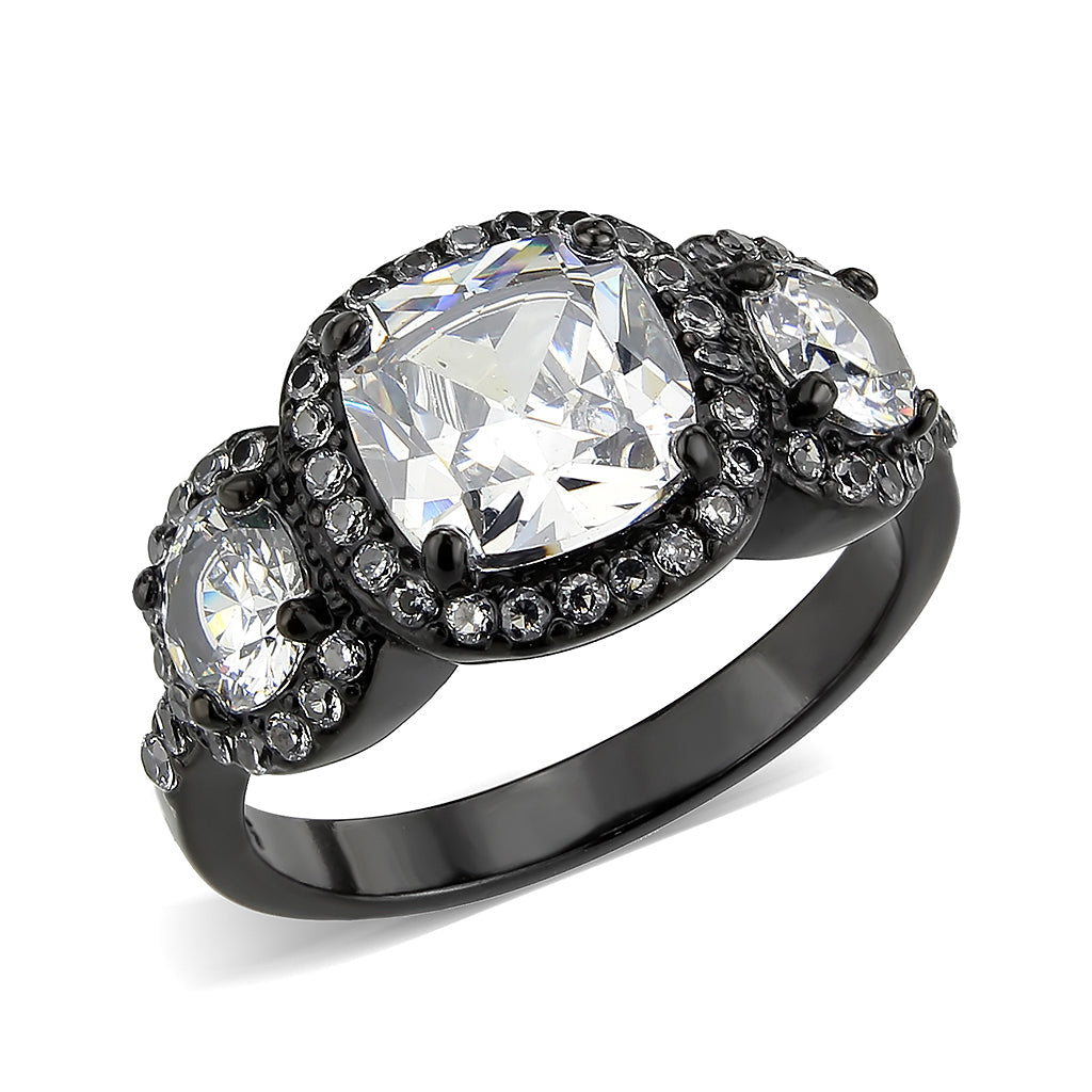 TK3784 - IP Black (Ion Plating) Stainless Steel Ring with AAA Grade CZ in Clear-0
