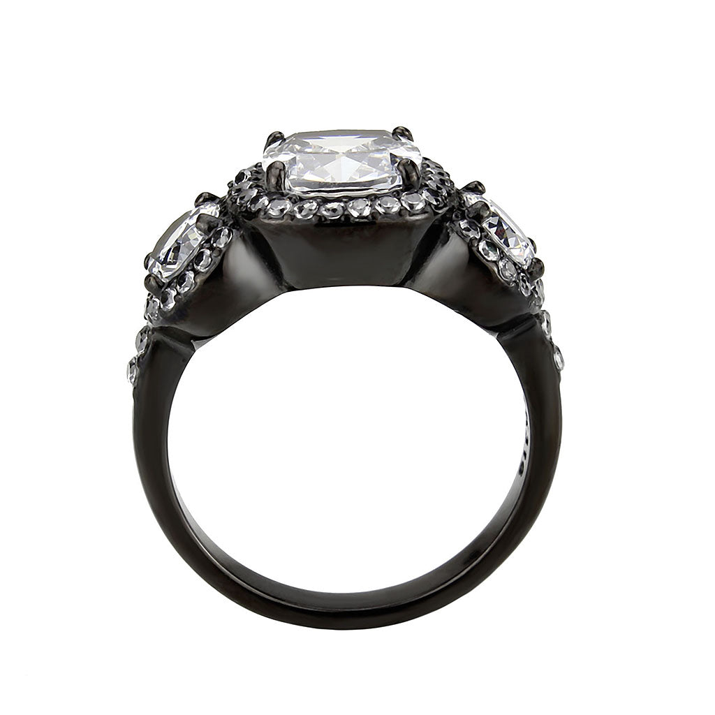 TK3784 - IP Black (Ion Plating) Stainless Steel Ring with AAA Grade CZ in Clear-2