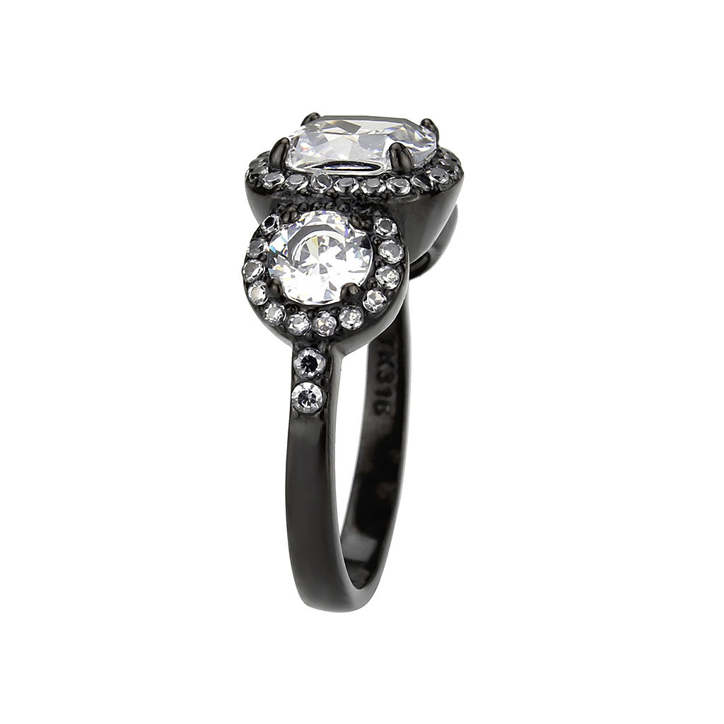TK3784 - IP Black (Ion Plating) Stainless Steel Ring with AAA Grade CZ in Clear-3