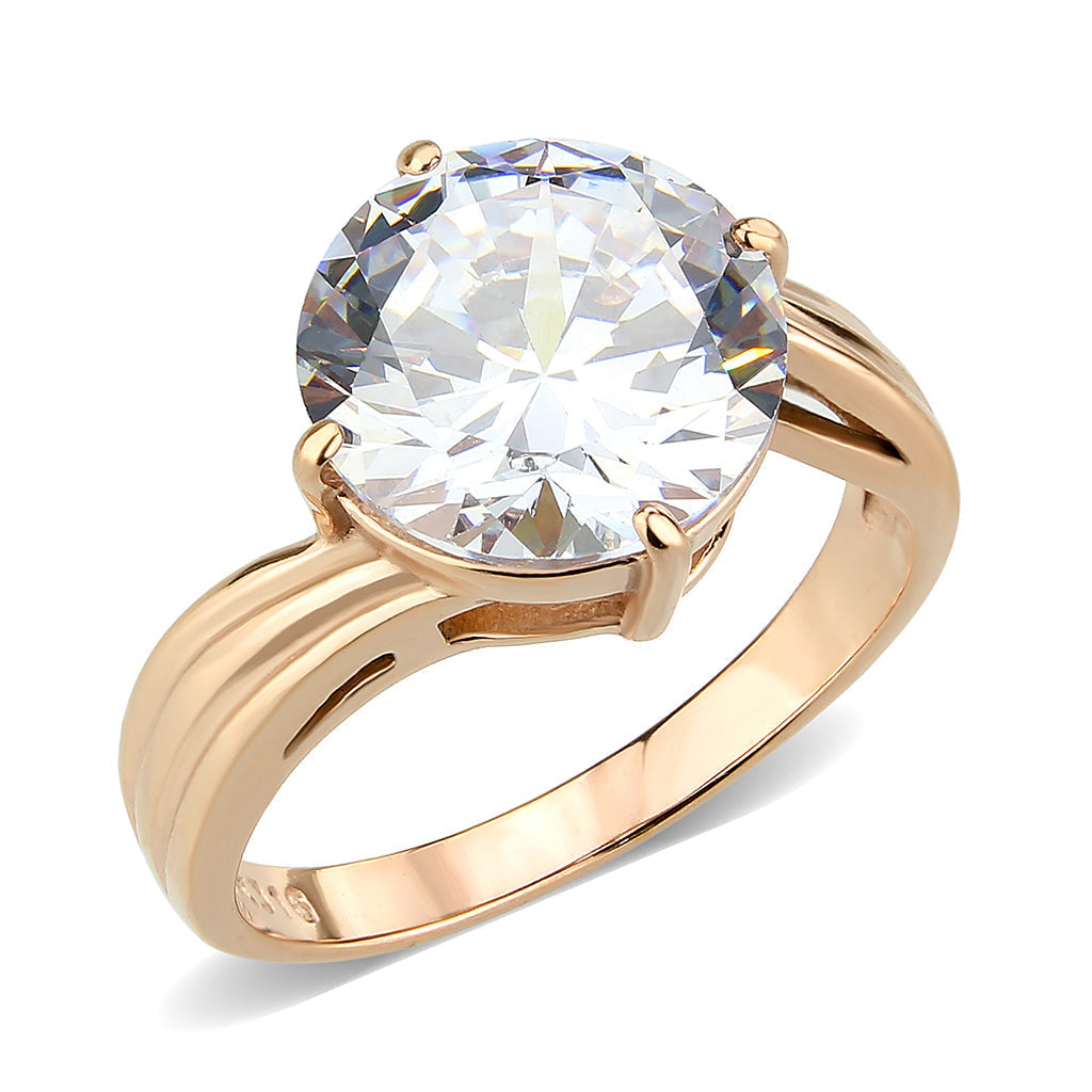 TK3785 - IP Rose Gold(Ion Plating) Stainless Steel Ring with AAA Grade CZ in Clear-0