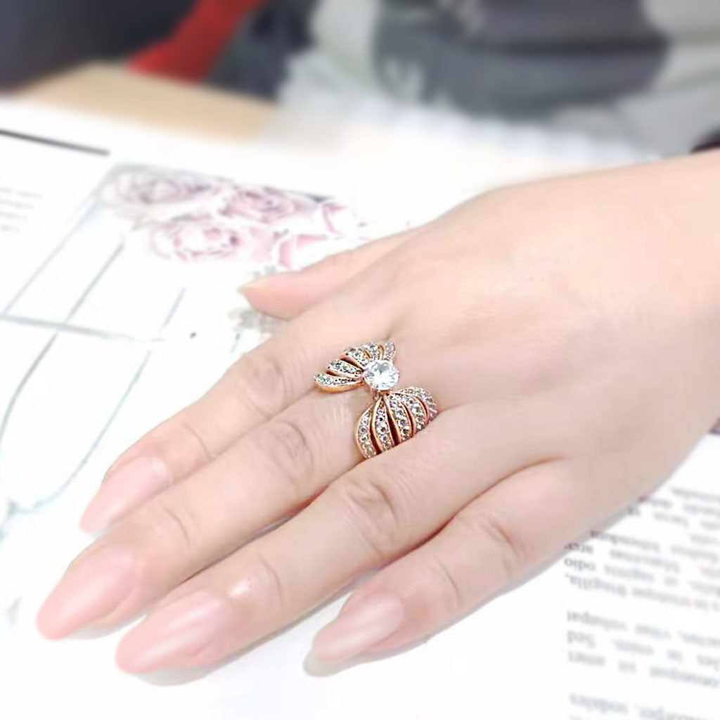 TK3786 - IP Rose Gold(Ion Plating) Stainless Steel Ring with AAA Grade CZ in Clear-4