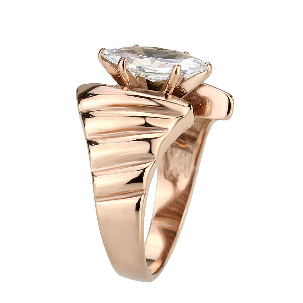 TK3787 - IP Rose Gold(Ion Plating) Stainless Steel Ring with AAA Grade CZ in Clear-3