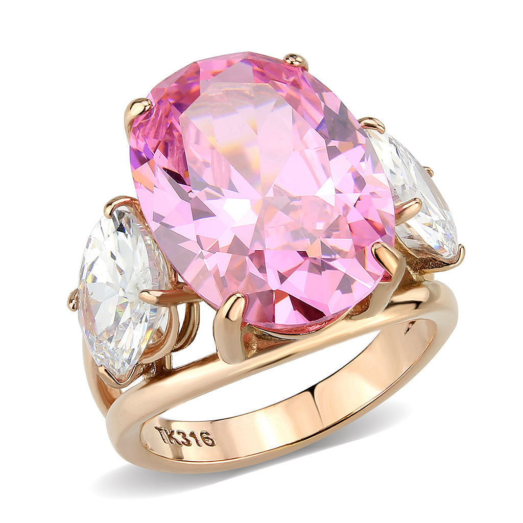 TK3789 - IP Rose Gold(Ion Plating) Stainless Steel Ring with AAA Grade CZ in Rose-0