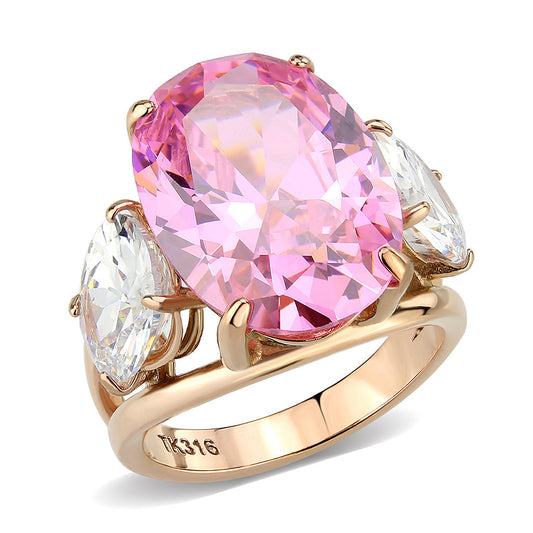 TK3789 - IP Rose Gold(Ion Plating) Stainless Steel Ring with AAA Grade CZ in Rose-0