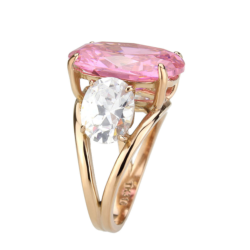 TK3789 - IP Rose Gold(Ion Plating) Stainless Steel Ring with AAA Grade CZ in Rose-3