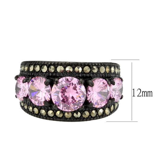 TK3792 - IP Black (Ion Plating) Stainless Steel Ring with AAA Grade CZ in Rose-1