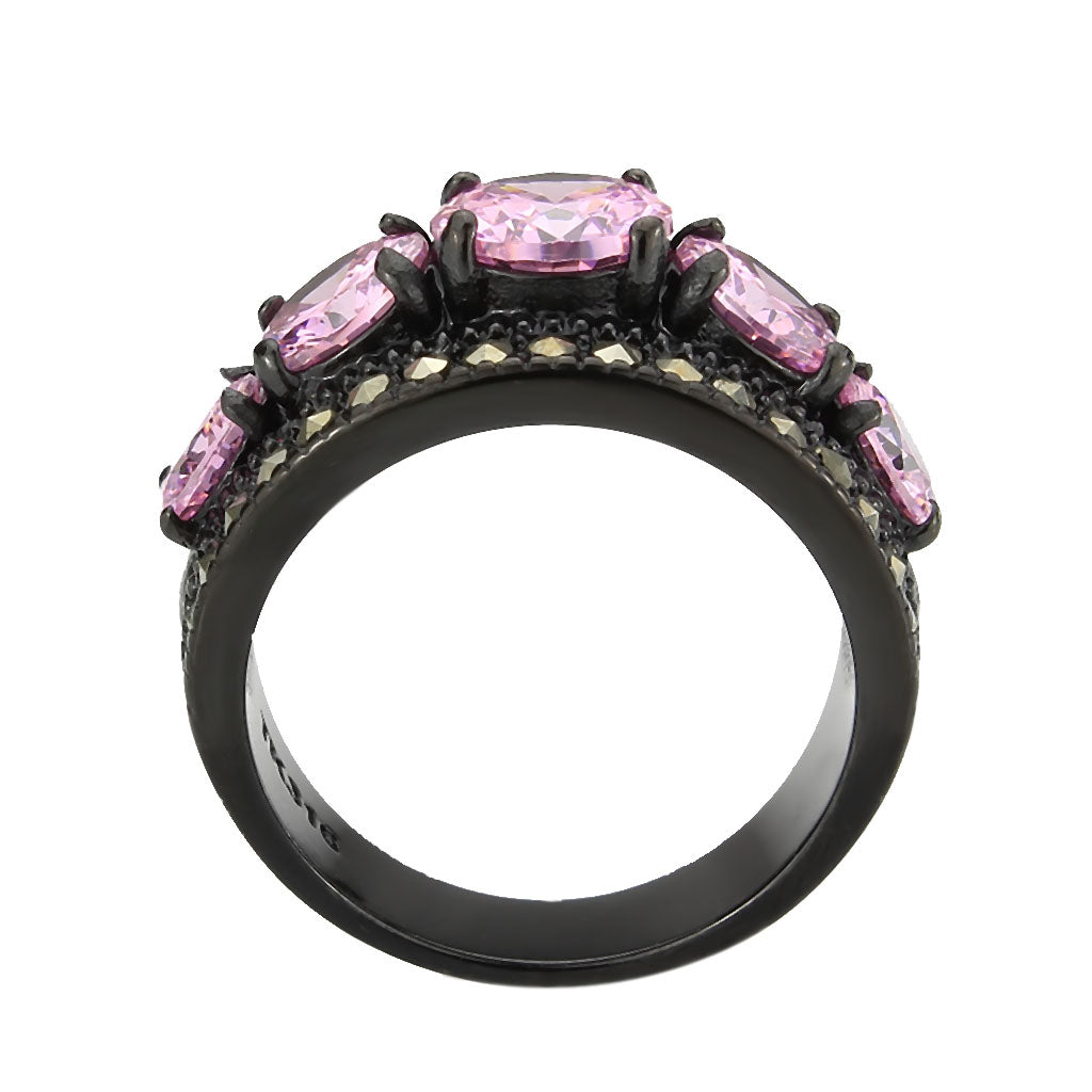 TK3792 - IP Black (Ion Plating) Stainless Steel Ring with AAA Grade CZ in Rose-2