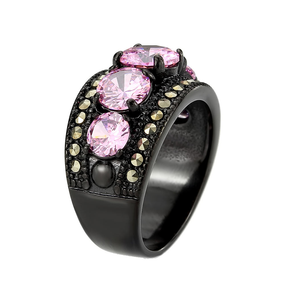 TK3792 - IP Black (Ion Plating) Stainless Steel Ring with AAA Grade CZ in Rose-3