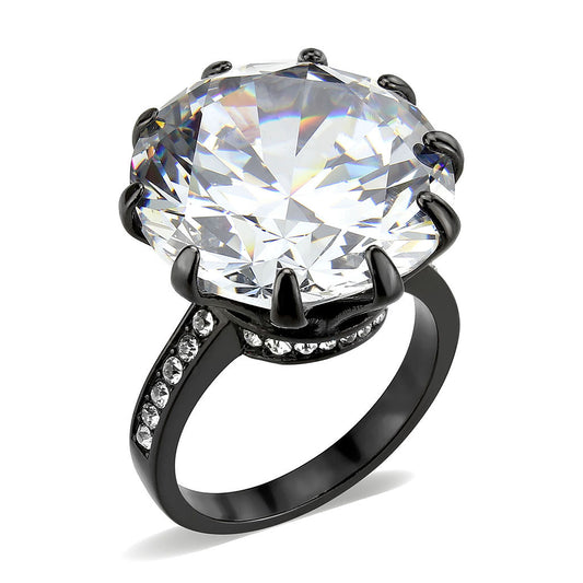 TK3793 - IP Black (Ion Plating) Stainless Steel Ring with AAA Grade CZ in Clear-0