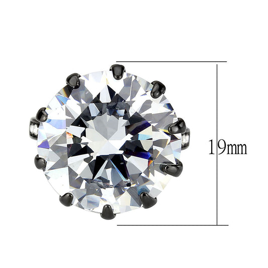 TK3793 - IP Black (Ion Plating) Stainless Steel Ring with AAA Grade CZ in Clear-1