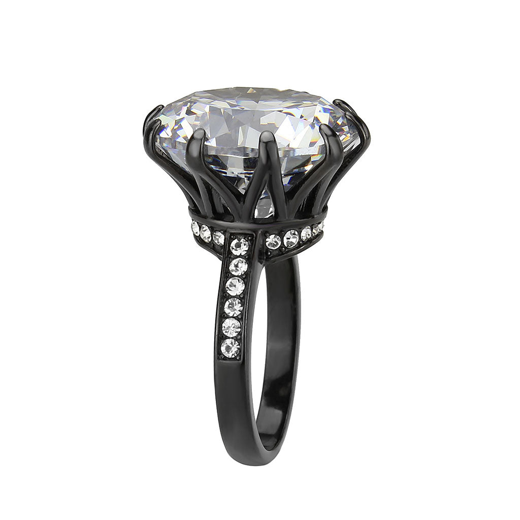 TK3793 - IP Black (Ion Plating) Stainless Steel Ring with AAA Grade CZ in Clear-3