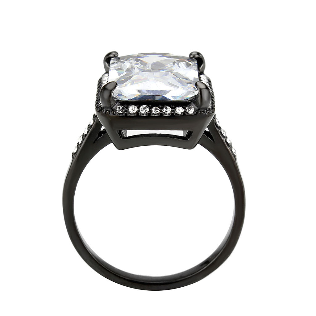 TK3794 - IP Black (Ion Plating) Stainless Steel Ring with AAA Grade CZ in Clear-2