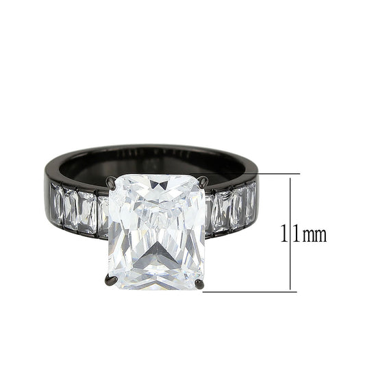 TK3795 - IP Black (Ion Plating) Stainless Steel Ring with AAA Grade CZ in Clear-1