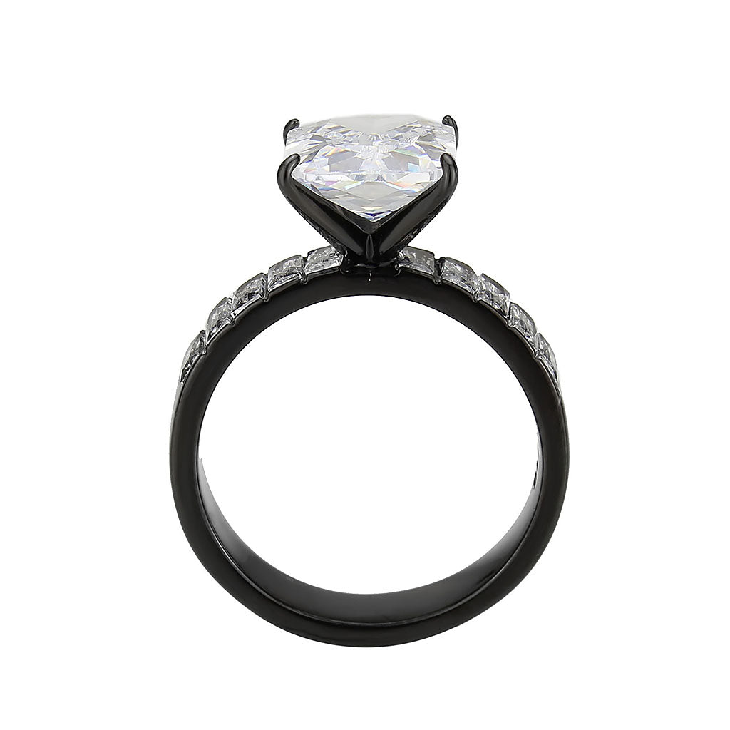 TK3795 - IP Black (Ion Plating) Stainless Steel Ring with AAA Grade CZ in Clear-2