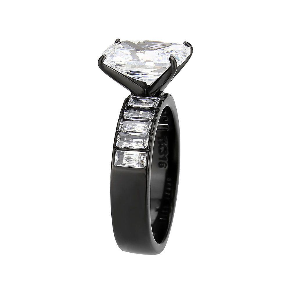 TK3795 - IP Black (Ion Plating) Stainless Steel Ring with AAA Grade CZ in Clear-3