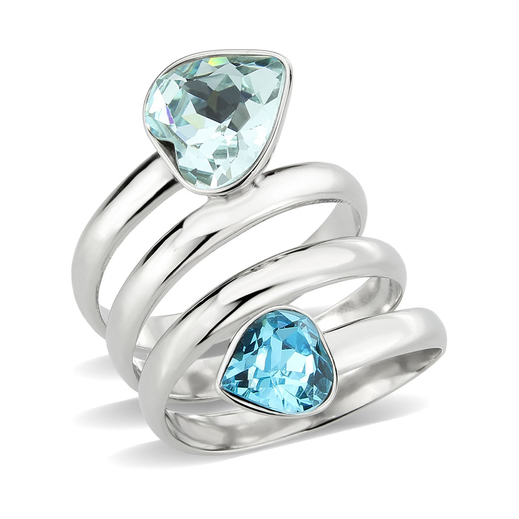 TK3806 - High polished (no plating) Stainless Steel Ring with Top Grade Crystal in SeaBlue-0