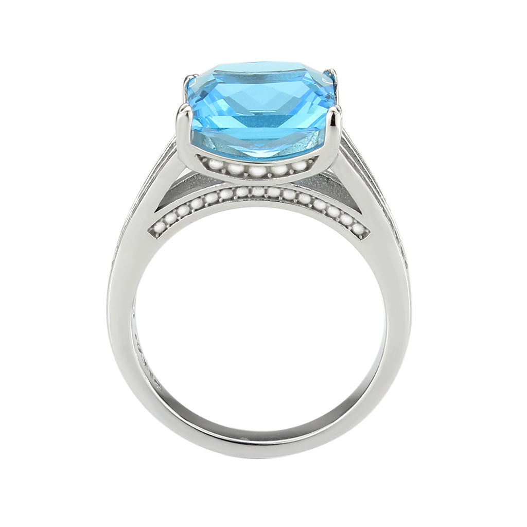 TK3807 - High polished (no plating) Stainless Steel Ring with Synthetic in SeaBlue-2