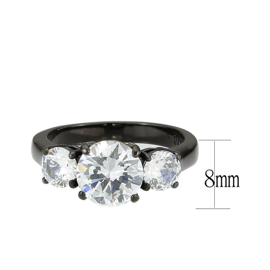 TK3809 - IP Black (Ion Plating) Stainless Steel Ring with AAA Grade CZ in Clear-1