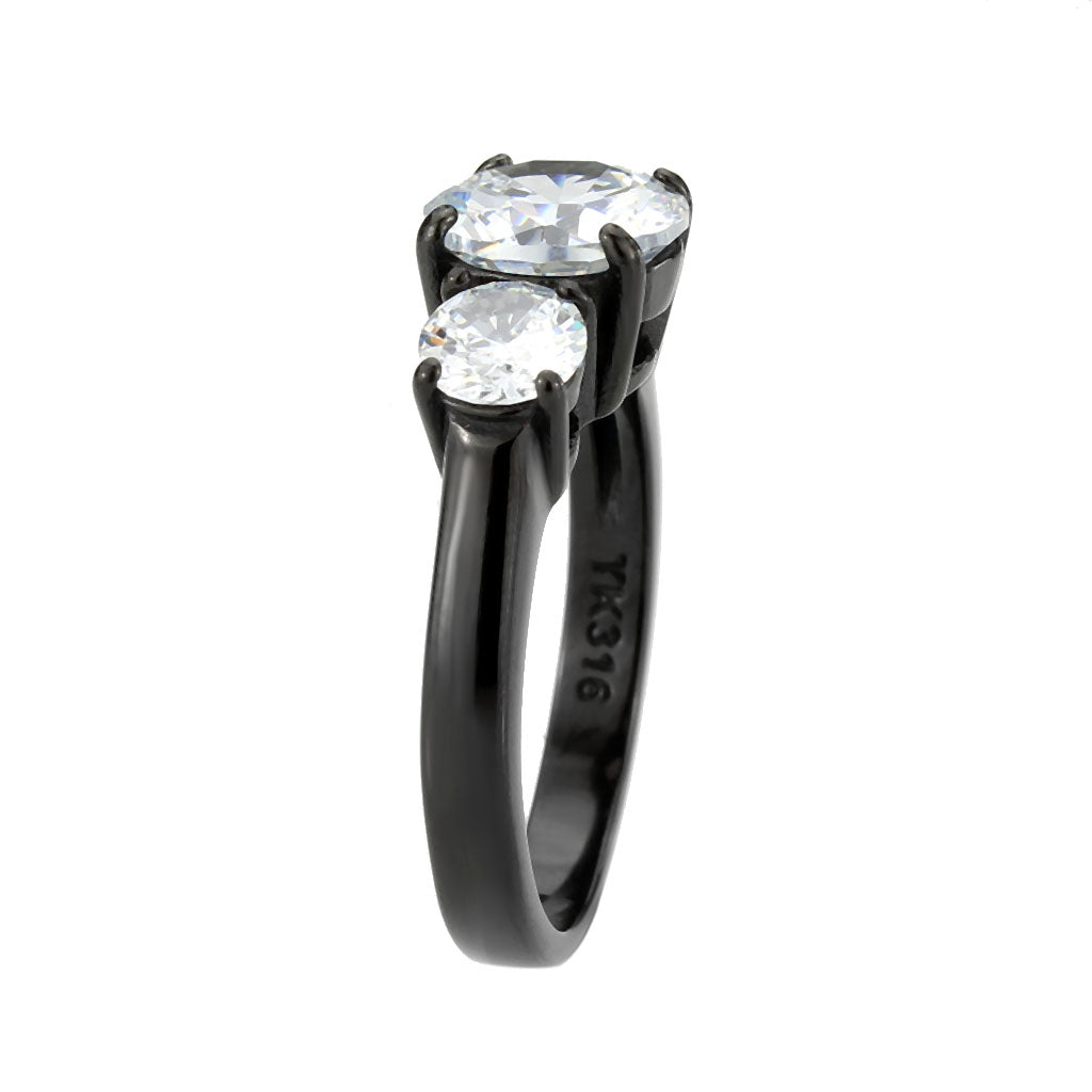 TK3809 - IP Black (Ion Plating) Stainless Steel Ring with AAA Grade CZ in Clear-3