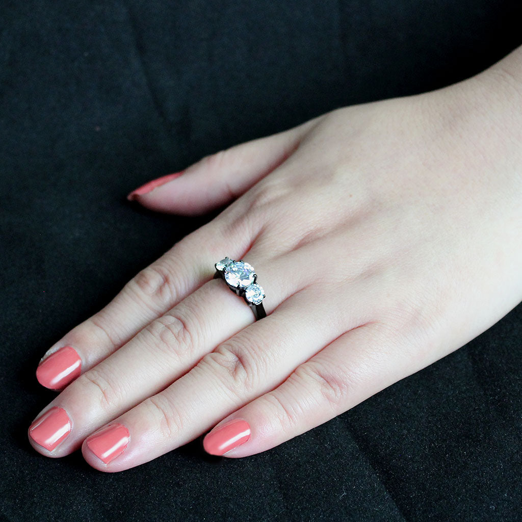 TK3809 - IP Black (Ion Plating) Stainless Steel Ring with AAA Grade CZ in Clear-4