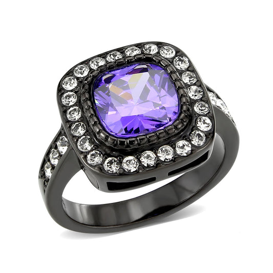 TK3811 - IP Black (Ion Plating) Stainless Steel Ring with AAA Grade CZ in Amethyst-0