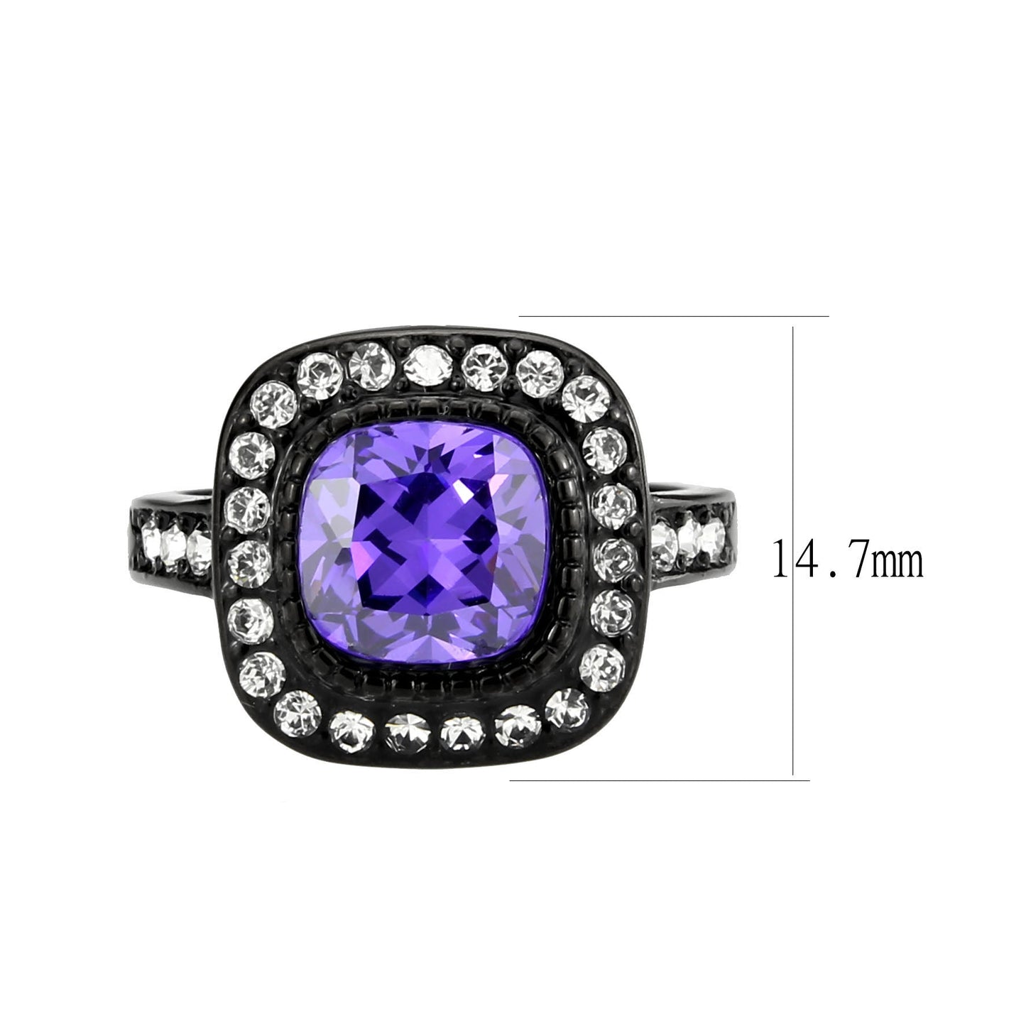 TK3811 - IP Black (Ion Plating) Stainless Steel Ring with AAA Grade CZ in Amethyst-1