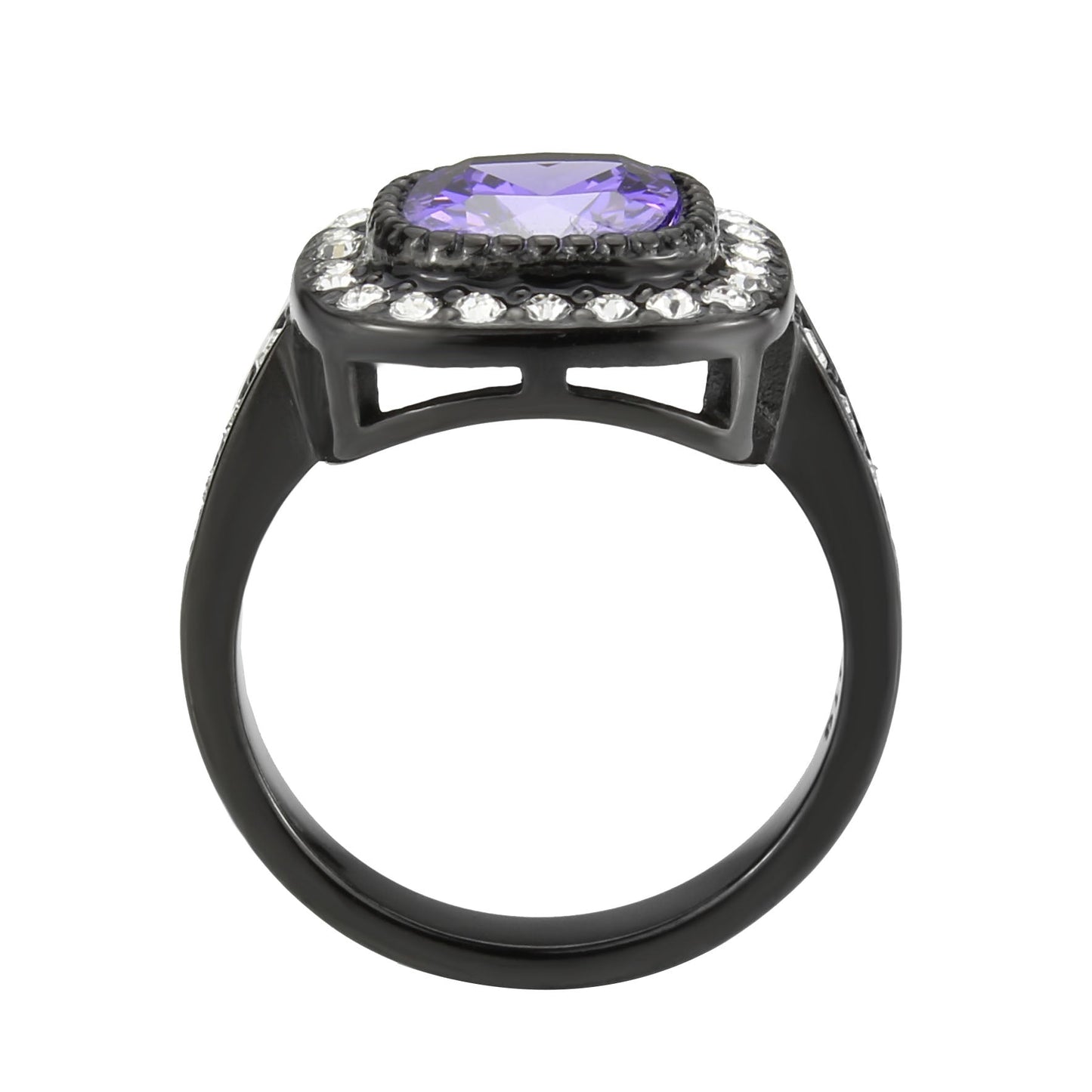 TK3811 - IP Black (Ion Plating) Stainless Steel Ring with AAA Grade CZ in Amethyst-2