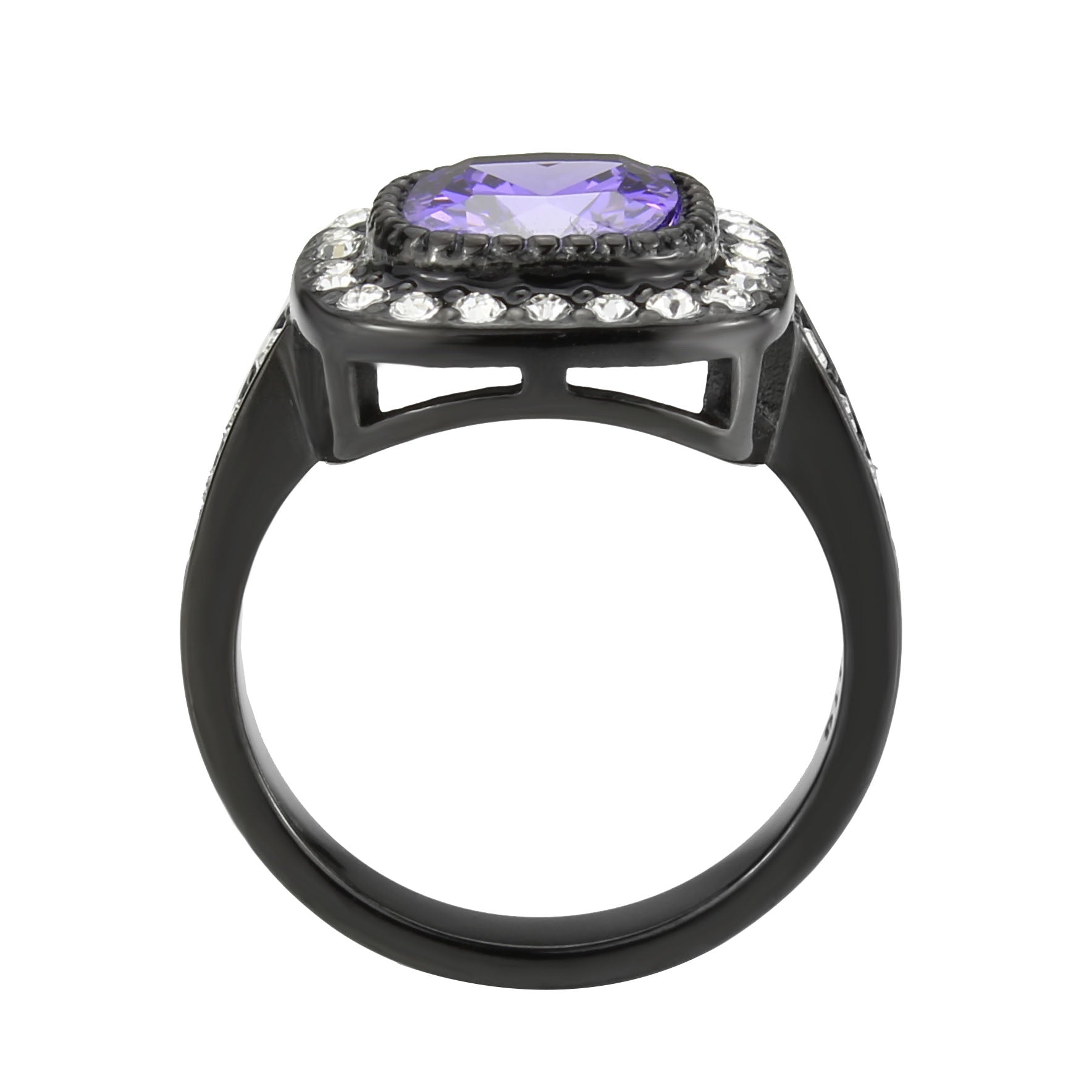 TK3811 - IP Black (Ion Plating) Stainless Steel Ring with AAA Grade CZ in Amethyst-2