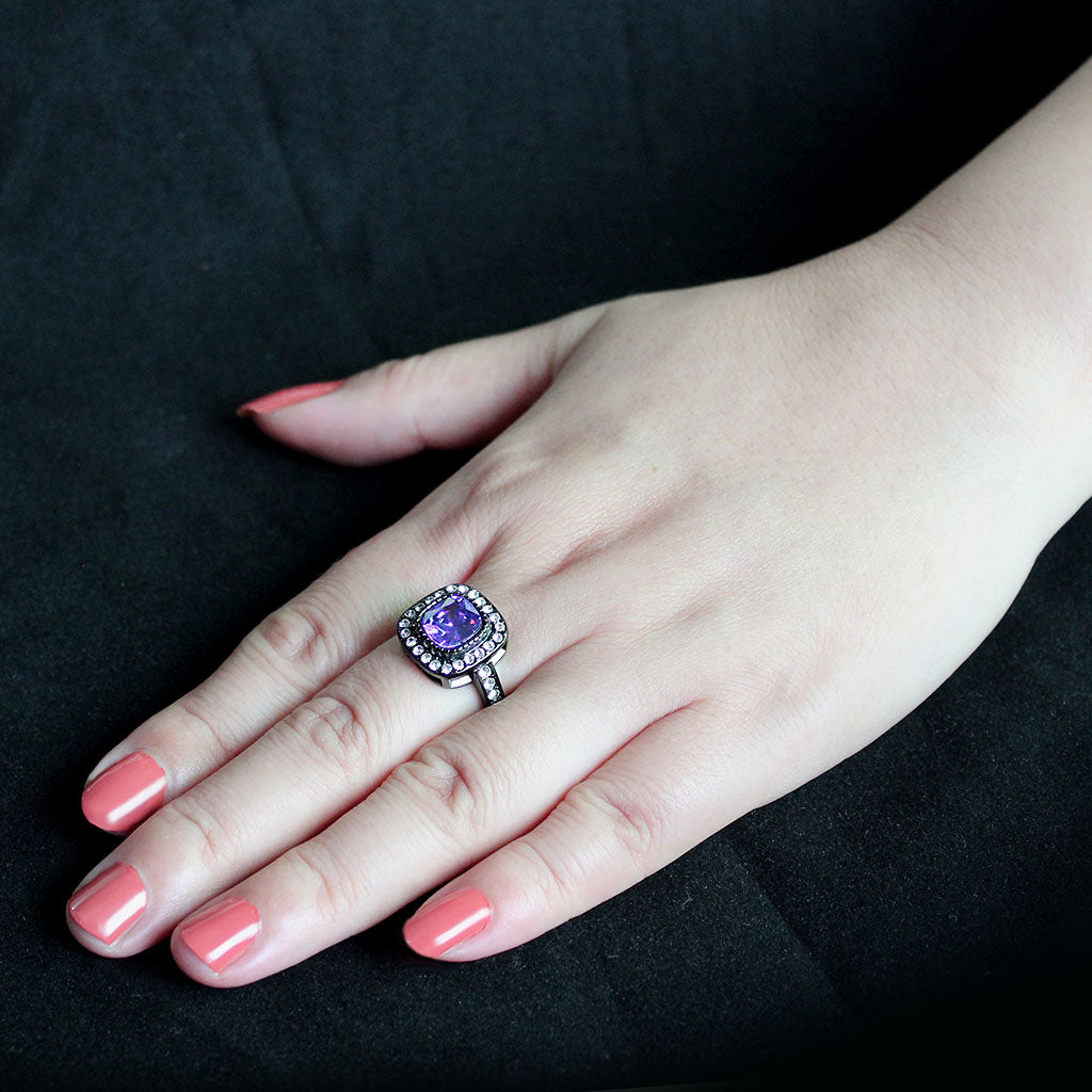 TK3811 - IP Black (Ion Plating) Stainless Steel Ring with AAA Grade CZ in Amethyst-4