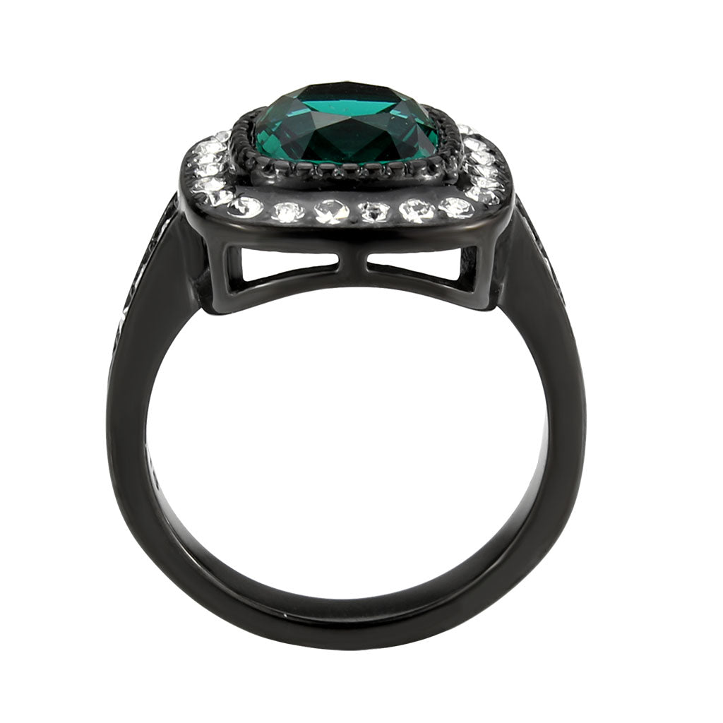 TK3812 - IP Black (Ion Plating) Stainless Steel Ring with Synthetic in Blue Zircon-2