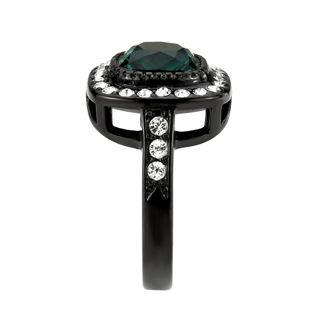 TK3812 - IP Black (Ion Plating) Stainless Steel Ring with Synthetic in Blue Zircon-3