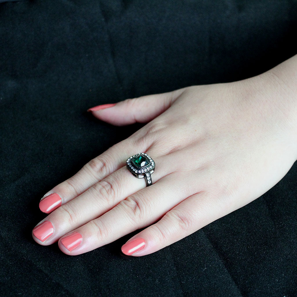 TK3812 - IP Black (Ion Plating) Stainless Steel Ring with Synthetic in Blue Zircon-4