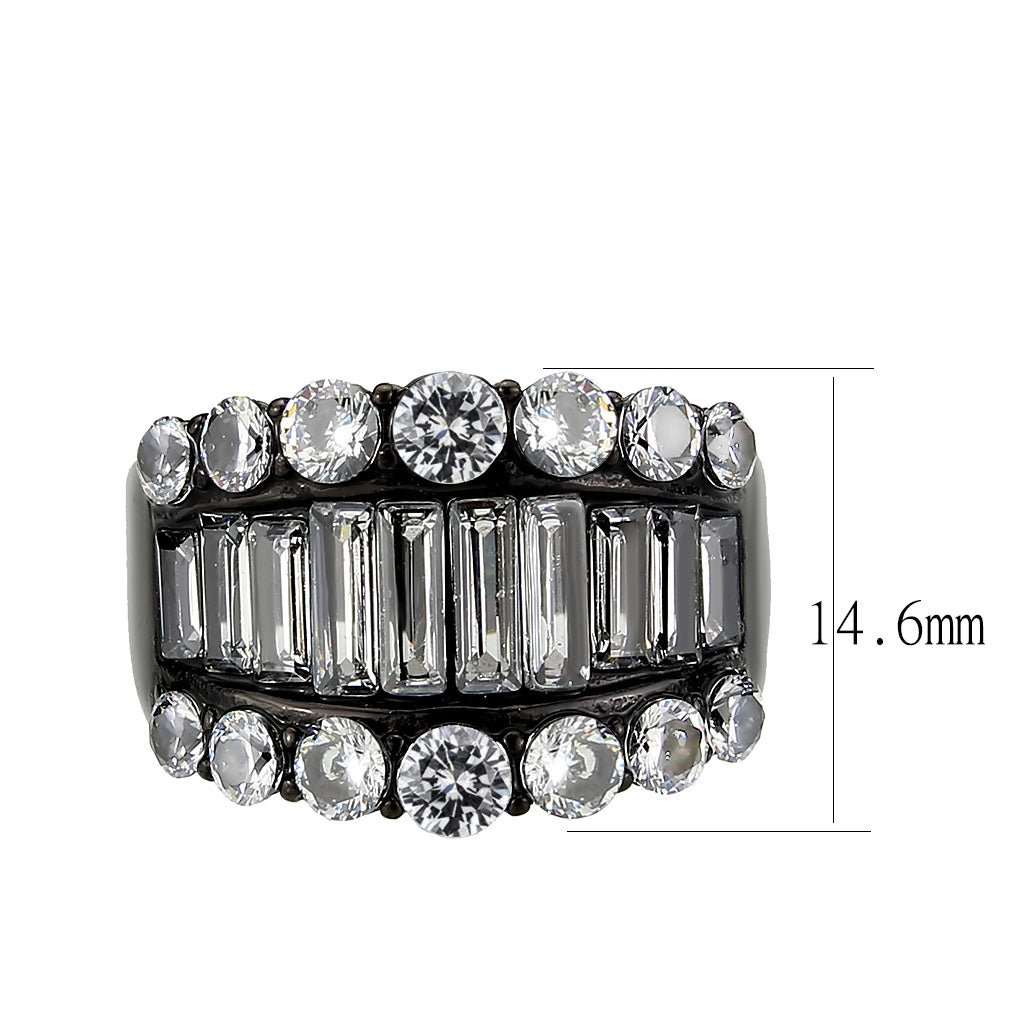 TK3813 - IP Black (Ion Plating) Stainless Steel Ring with AAA Grade CZ in Clear-1