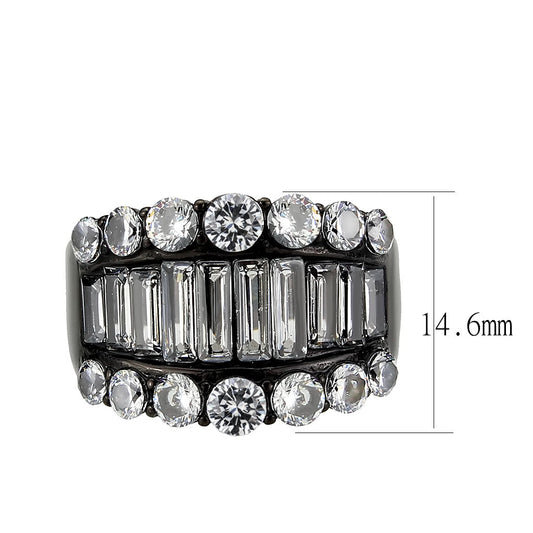 TK3813 - IP Black (Ion Plating) Stainless Steel Ring with AAA Grade CZ in Clear-1