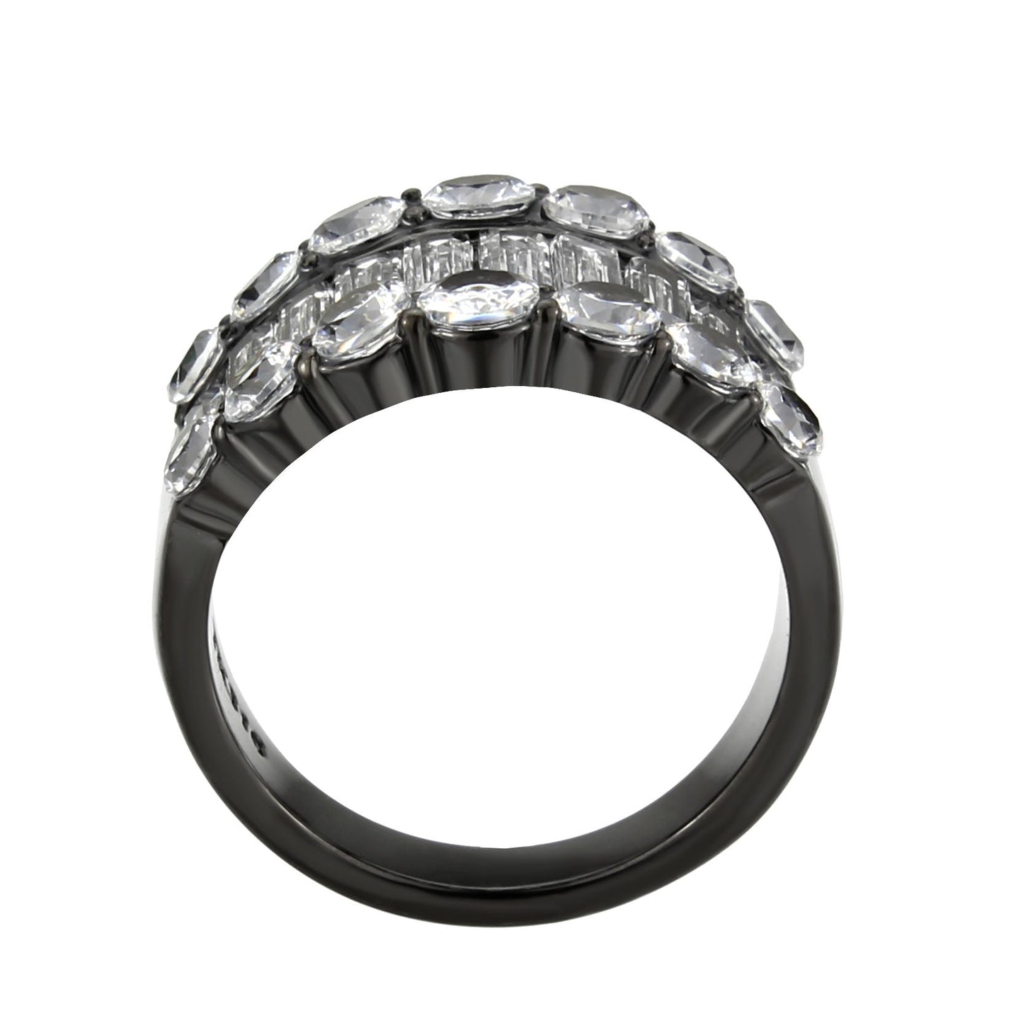 TK3813 - IP Black (Ion Plating) Stainless Steel Ring with AAA Grade CZ in Clear-2