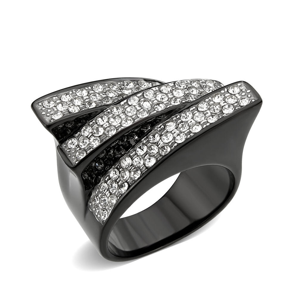 TK3814 - Two Tone IP Black (Ion Plating) Stainless Steel Ring with Top Grade Crystal in Clear-0