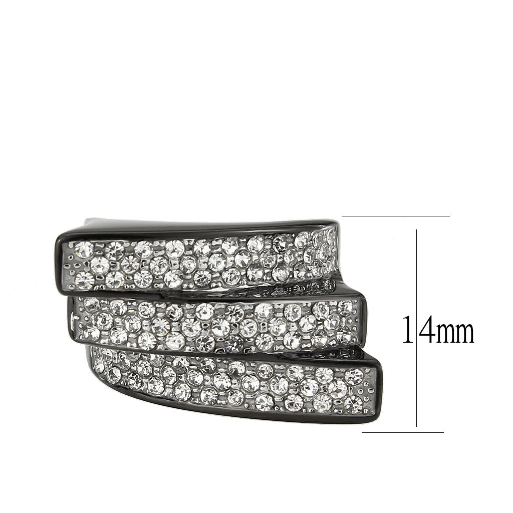 TK3814 - Two Tone IP Black (Ion Plating) Stainless Steel Ring with Top Grade Crystal in Clear-1
