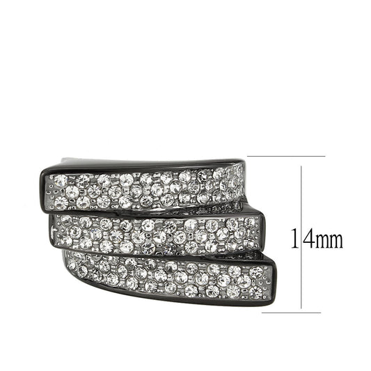 TK3814 - Two Tone IP Black (Ion Plating) Stainless Steel Ring with Top Grade Crystal in Clear-1