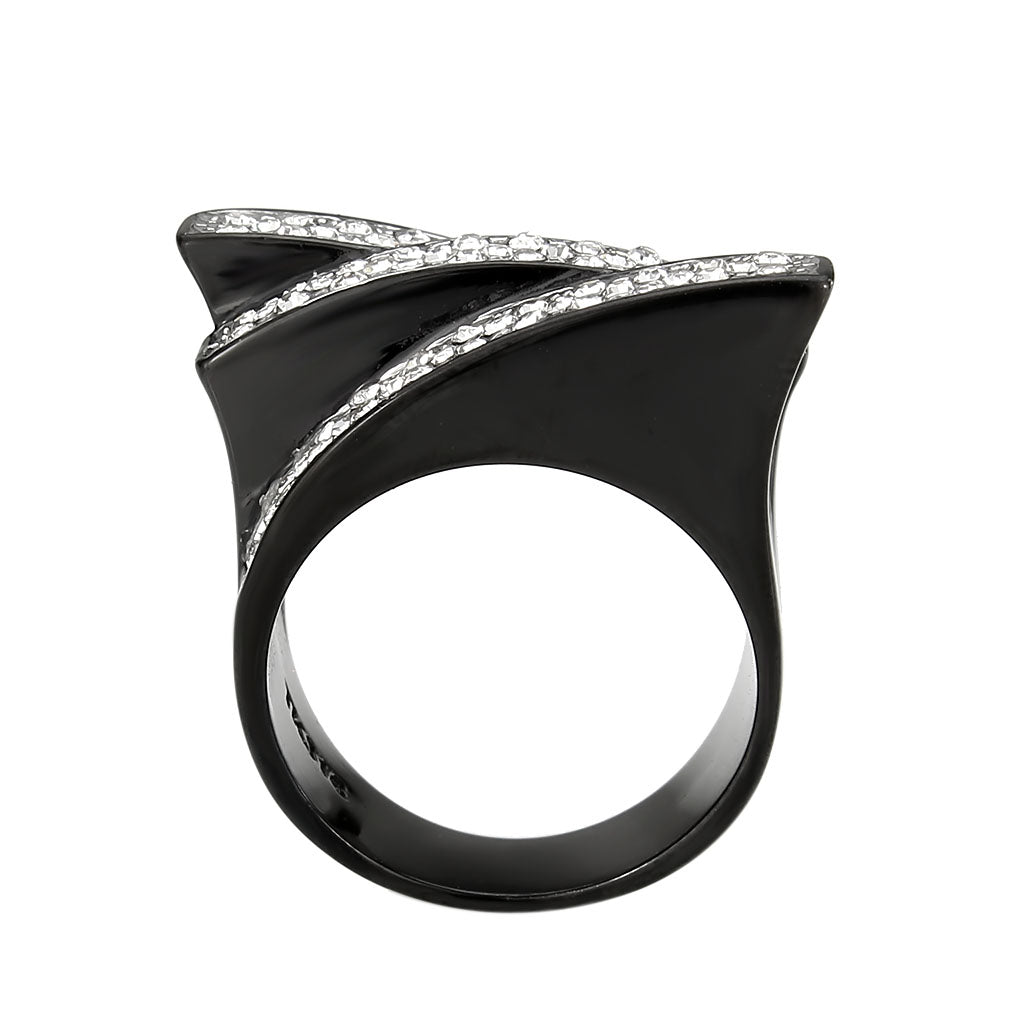 TK3814 - Two Tone IP Black (Ion Plating) Stainless Steel Ring with Top Grade Crystal in Clear-2
